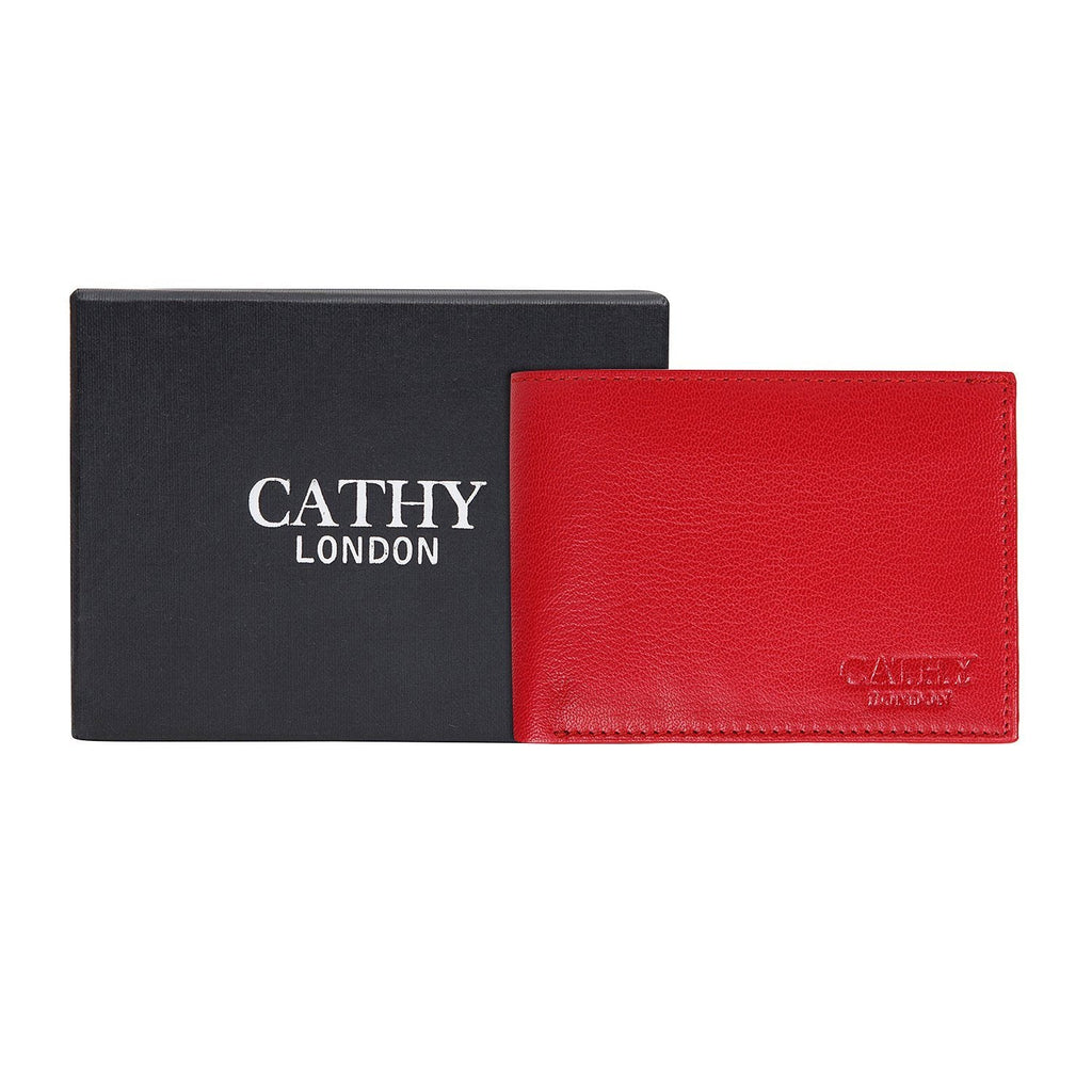 Red Colour Bi-Fold Italian Leather Slim Wallet ( 8 Card Slot + 2 ID Slot + 2 Hidden Compartment + Cash Compartment) Cathy London 