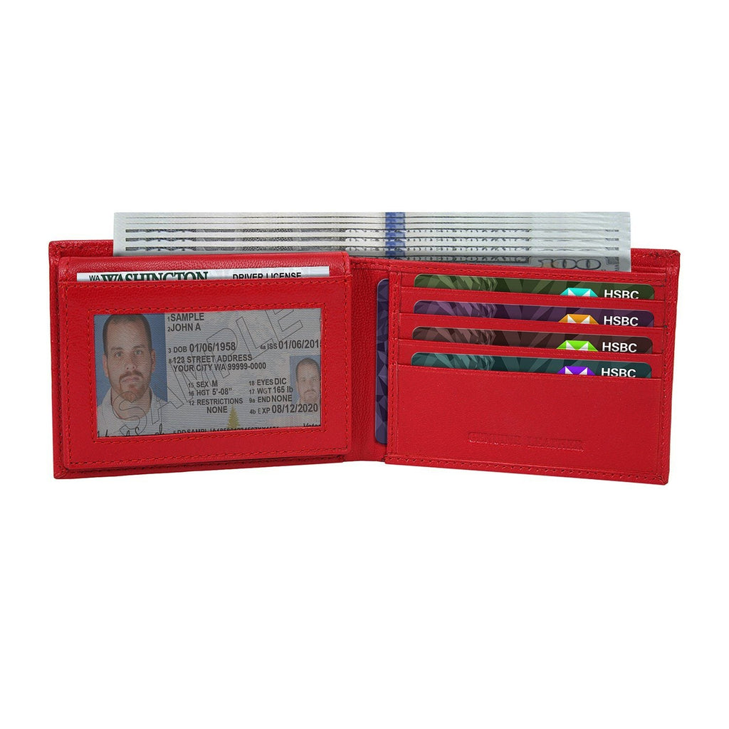 Red Colour Bi-Fold Italian Leather Slim Wallet ( 8 Card Slot + 2 ID Slot + 2 Hidden Compartment + Cash Compartment) Cathy London 