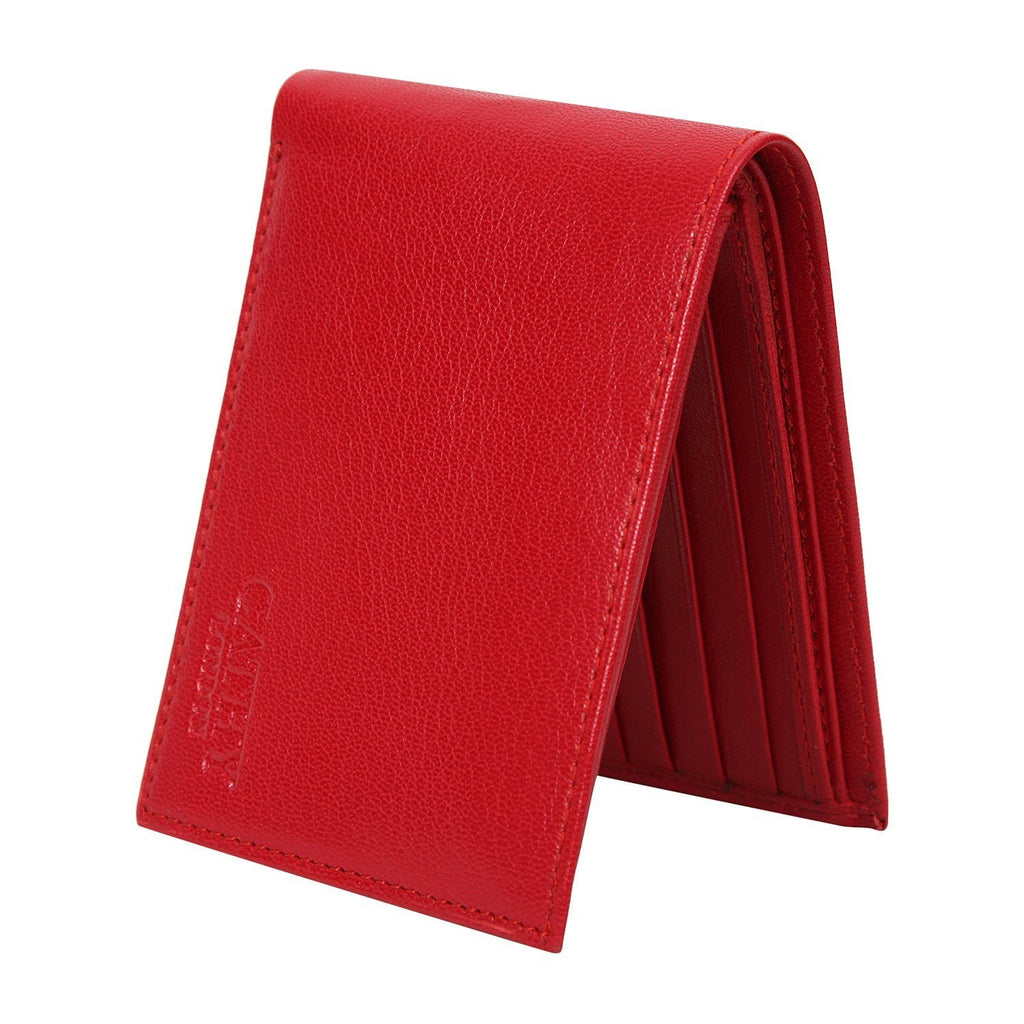Red Colour Bi-Fold Italian Leather Slim Wallet ( 8 Card Slot + 2 ID Slot + 2 Hidden Compartment + Cash Compartment) Cathy London 