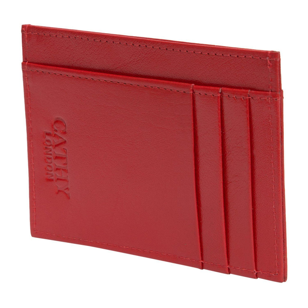 Red Colour Italian Leather Card Holder/Slim Wallet (6 Card Slots + 1 ID Slot + Cash Compartment) Cathy London 