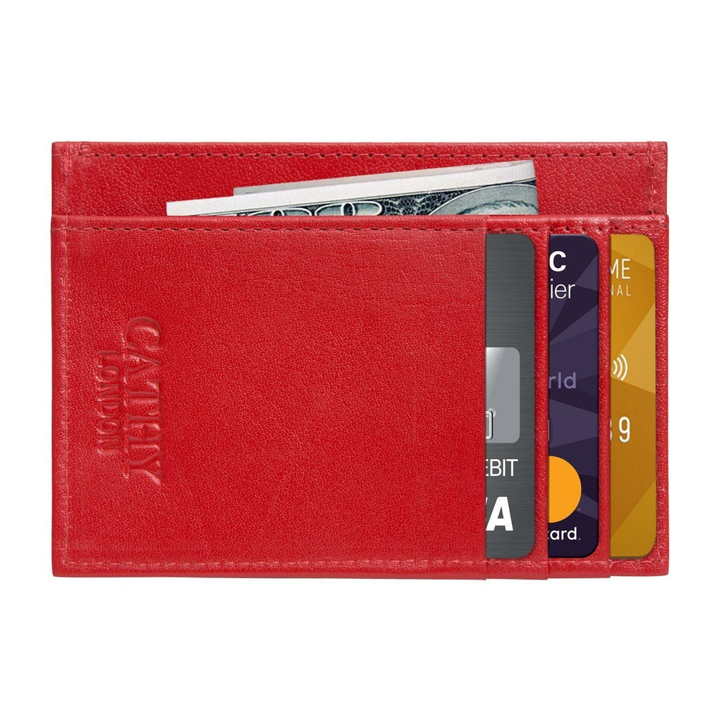 Red Colour Italian Leather Card Holder/Slim Wallet (6 Card Slots + 1 ID Slot + Cash Compartment) Cathy London 