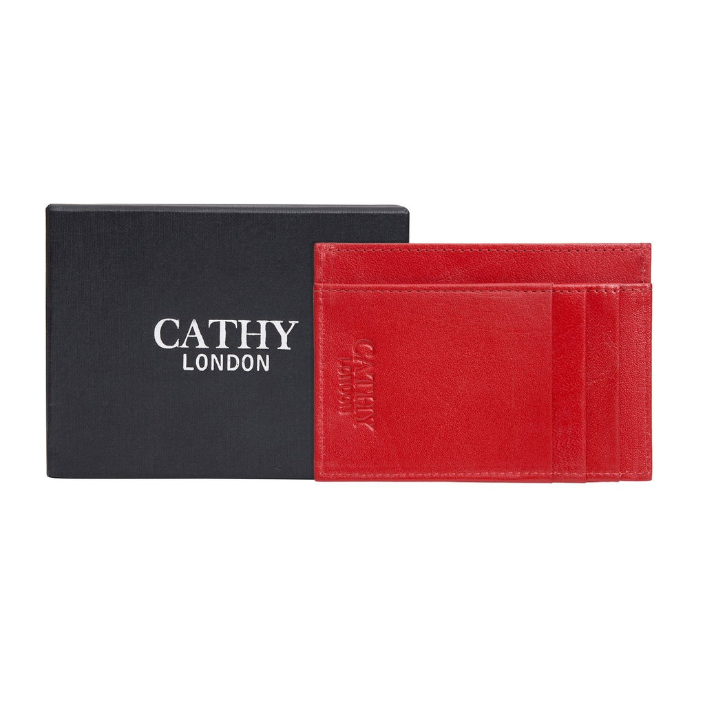 Red Colour Italian Leather Card Holder/Slim Wallet (6 Card Slots + 1 ID Slot + Cash Compartment) Cathy London 