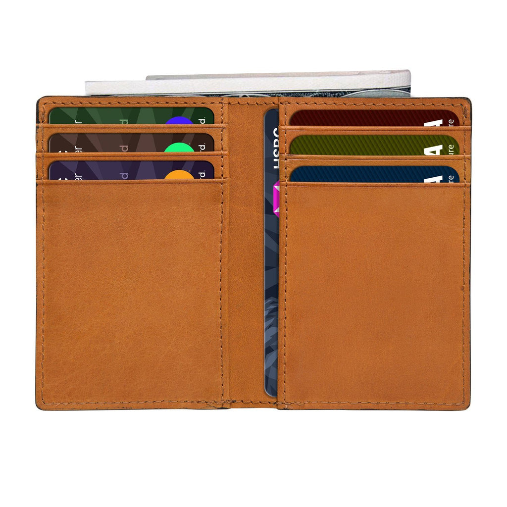 Tan Colour Bi-Fold Italian Leather Card Holder/Slim Wallet (9 Card Slot + 3 Hidden Compartment + 1 ID Slot + Cash Compartment) Cathy London 