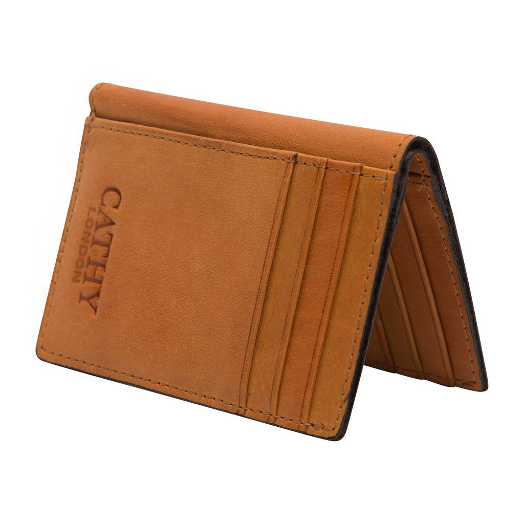 Tan Colour Bi-Fold Italian Leather Card Holder/Slim Wallet (9 Card Slot + 3 Hidden Compartment + 1 ID Slot + Cash Compartment) Cathy London 