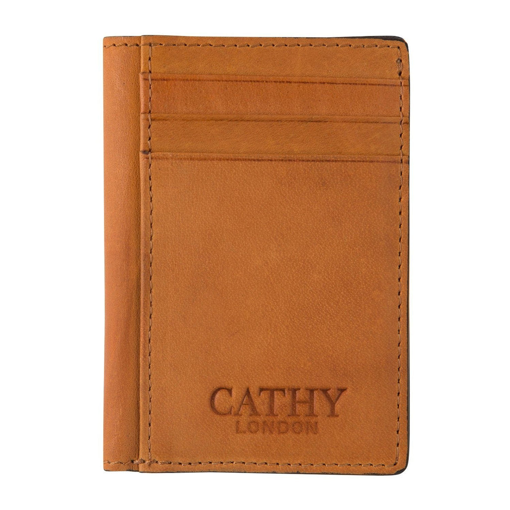 Tan Colour Bi-Fold Italian Leather Card Holder/Slim Wallet (9 Card Slot + 3 Hidden Compartment + 1 ID Slot + Cash Compartment) Cathy London 