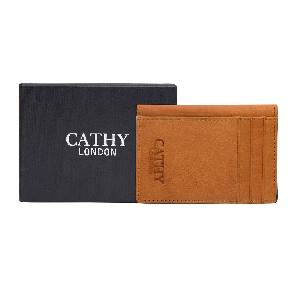 Tan Colour Bi-Fold Italian Leather Card Holder/Slim Wallet (9 Card Slot + 3 Hidden Compartment + 1 ID Slot + Cash Compartment) Cathy London 