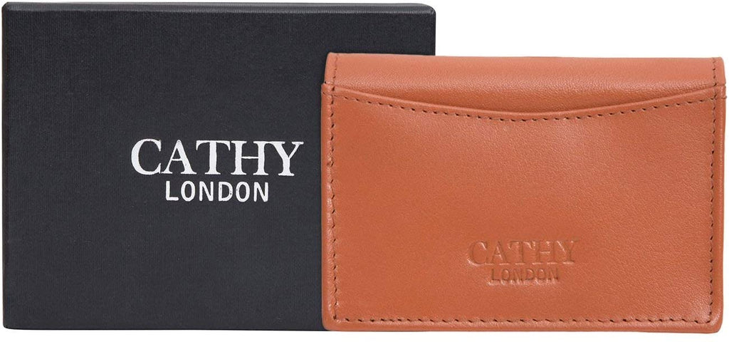 Tan Colour Bi-Fold Italian Leather Card Holder/Slim Wallet (Holds Upto 10 Cards + 1 ID Slot) Cathy London 