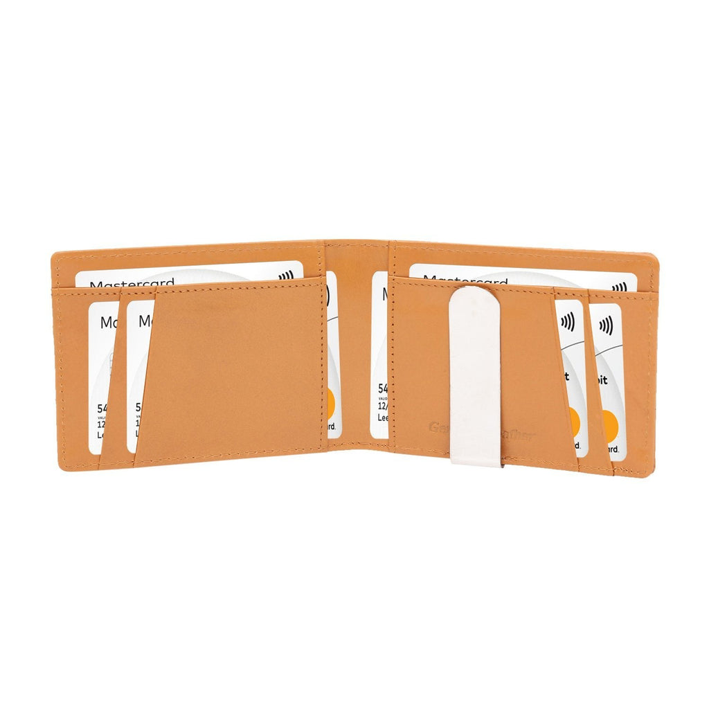 Tan Colour Bi-Fold Italian Leather Money Clip Card Holder/Slim Wallet (9 Card Slot + Money Clip + Coin Pocket) Cathy London 