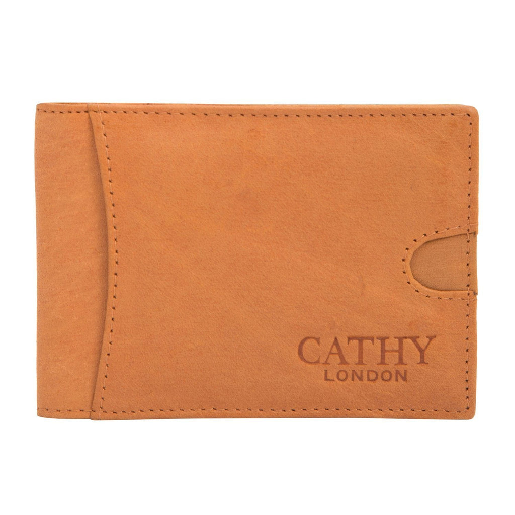 Tan Colour Bi-Fold Italian Leather Money Clip/Slim Wallet (7 Card Slot + Money Clip) Cathy London 