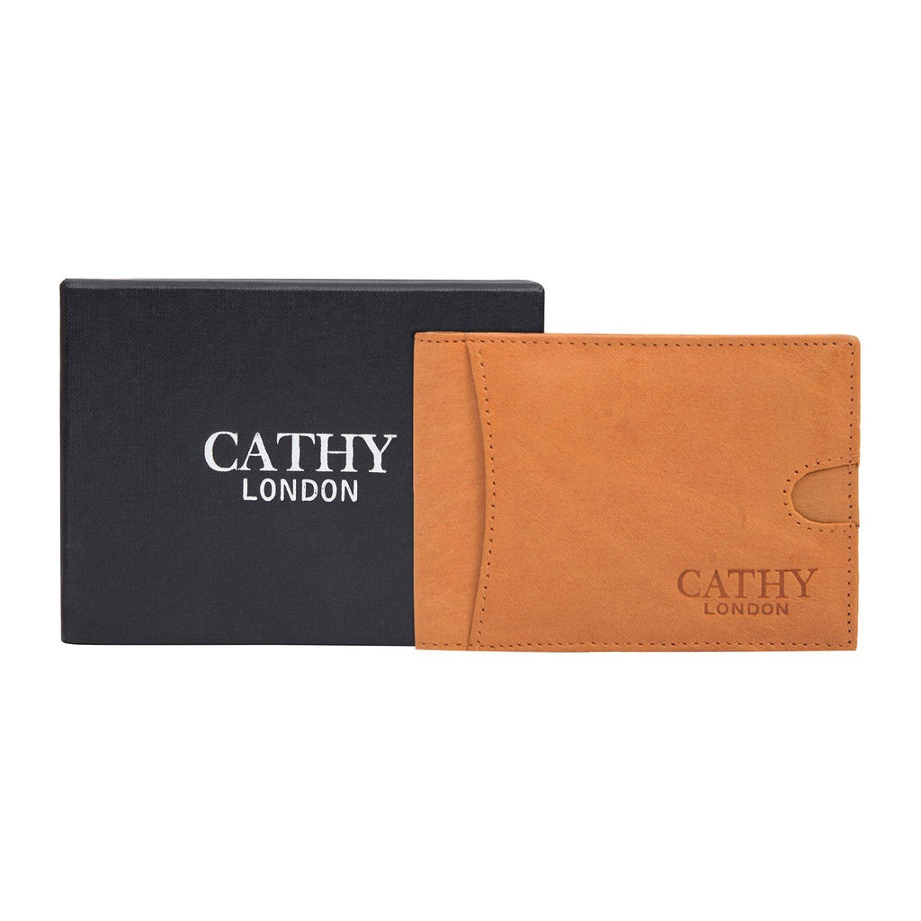 Tan Colour Bi-Fold Italian Leather Money Clip/Slim Wallet (7 Card Slot + Money Clip) Cathy London 