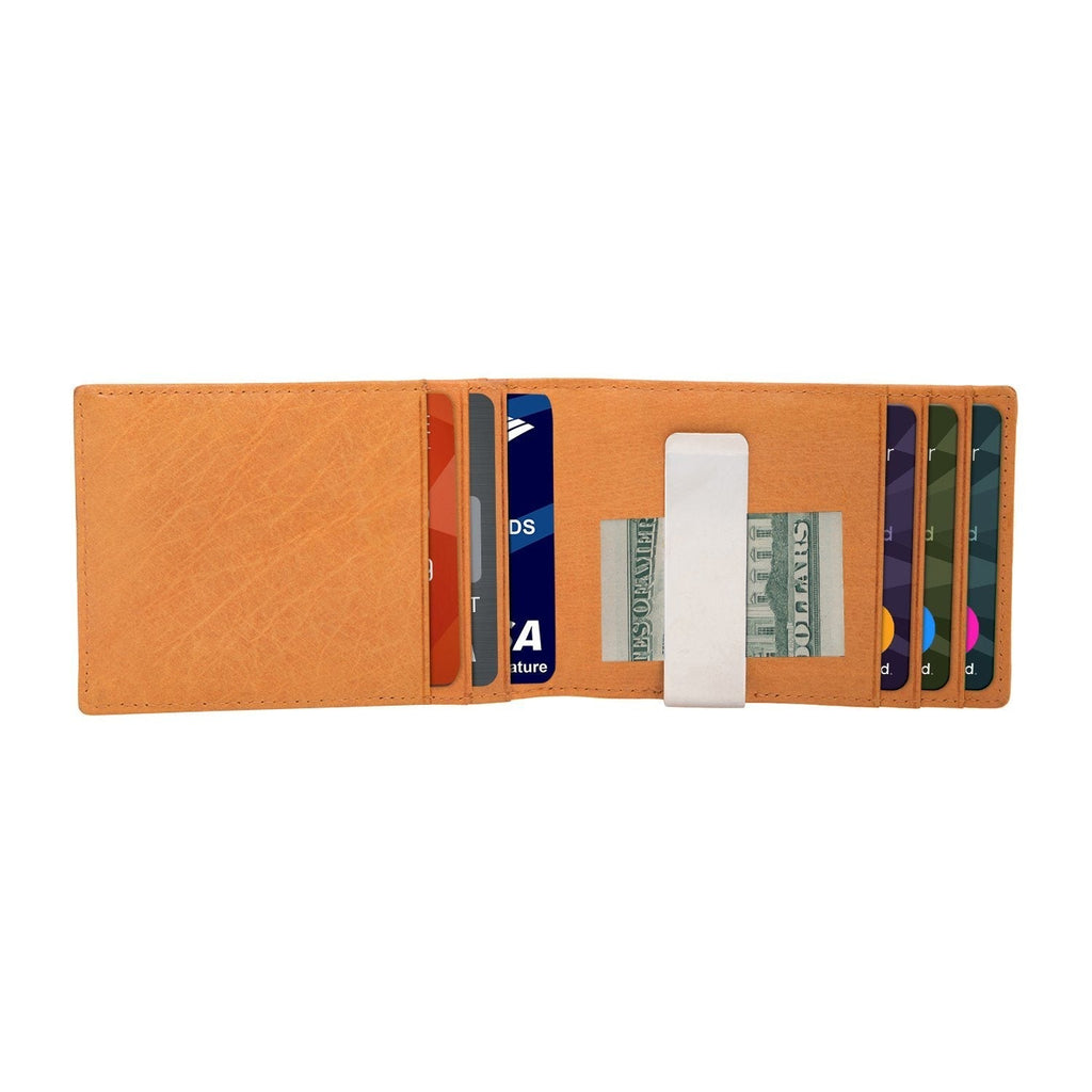 Tan Colour Bi-Fold Italian Leather Money Clip/Slim Wallet (7 Card Slot + Money Clip) Cathy London 