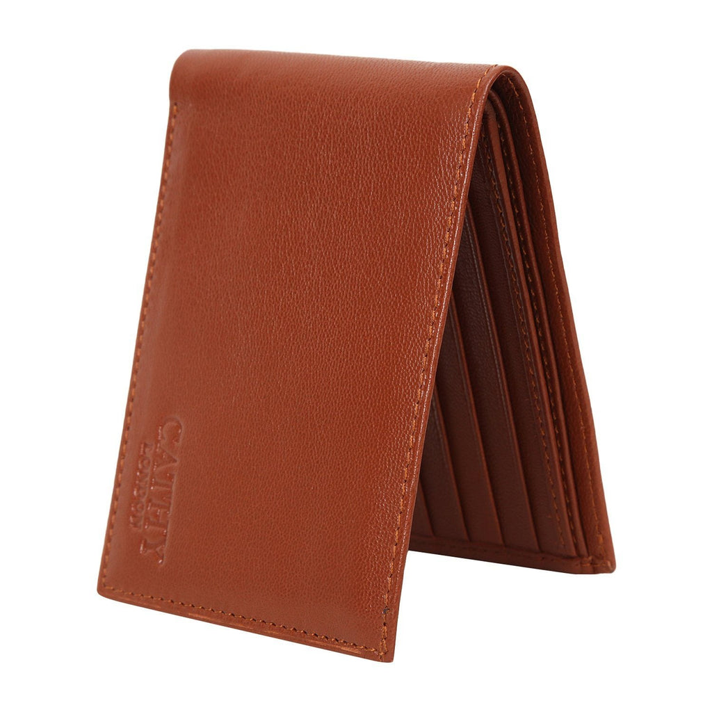 Tan Colour Bi-Fold Italian Leather Slim Wallet ( 8 Card Slot + 2 ID Slot + 2 Hidden Compartment + Cash Compartment) Cathy London 