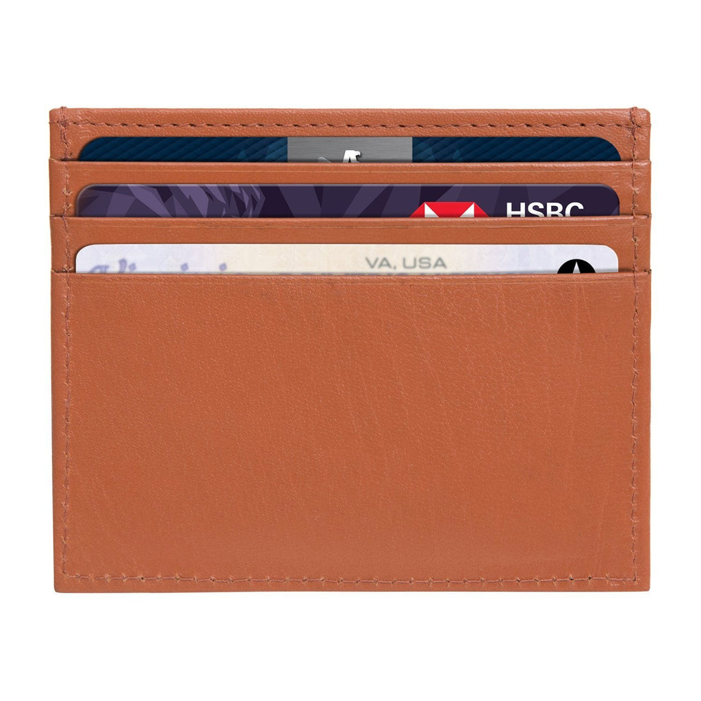 Tan Colour Italian Leather Card Holder/Slim Wallet (6 Card Slots + 1 ID Slot + Cash Compartment) Cathy London 