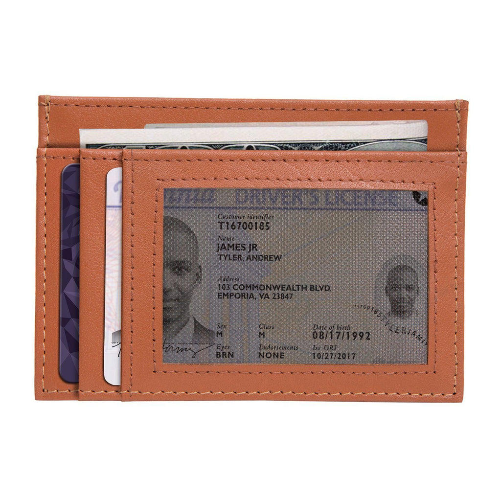 Tan Colour Italian Leather Card Holder/Slim Wallet (6 Card Slots + 1 ID Slot + Cash Compartment) Cathy London 
