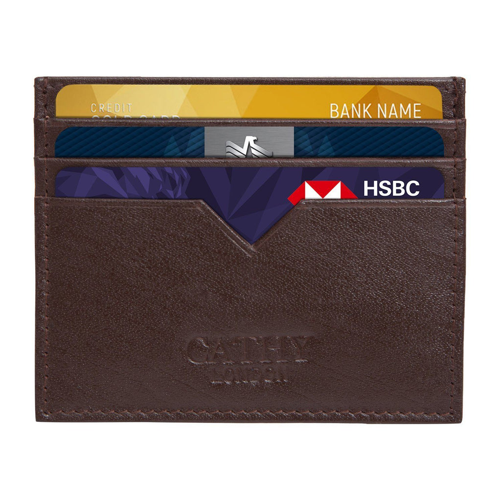 Tan Colour Italian Leather Card Holder/Slim Wallet (6 Card Slots + 1 ID Slot + Cash Compartment) Cathy London 