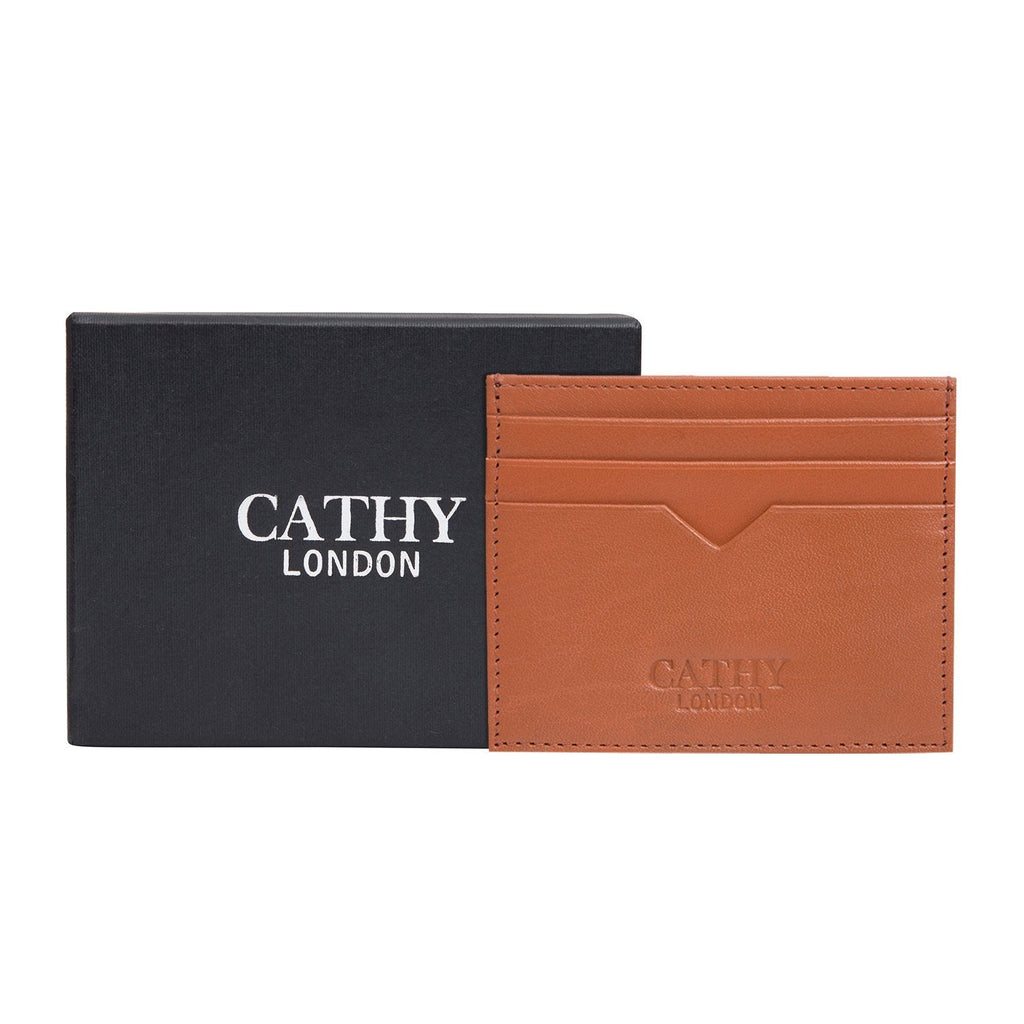 Tan Colour Italian Leather Card Holder/Slim Wallet (6 Card Slots + 1 ID Slot + Cash Compartment) Cathy London 