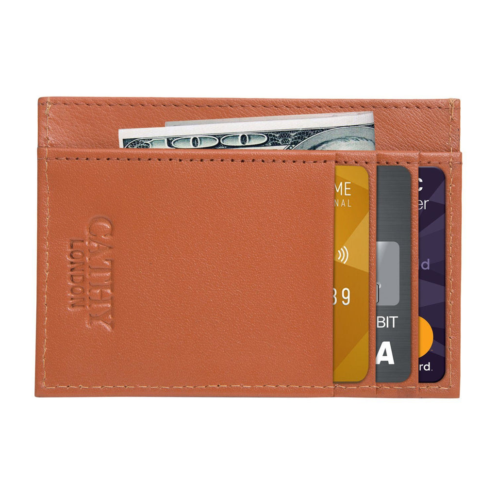 Tan Colour Italian Leather Card Holder/Slim Wallet (6 Card Slots + 1 ID Slot + Cash Compartment) Cathy London 