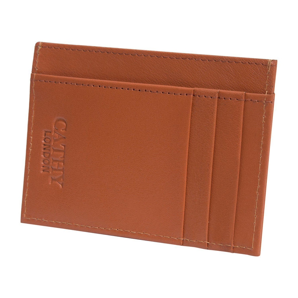 Tan Colour Italian Leather Card Holder/Slim Wallet (6 Card Slots + 1 ID Slot + Cash Compartment) Cathy London 
