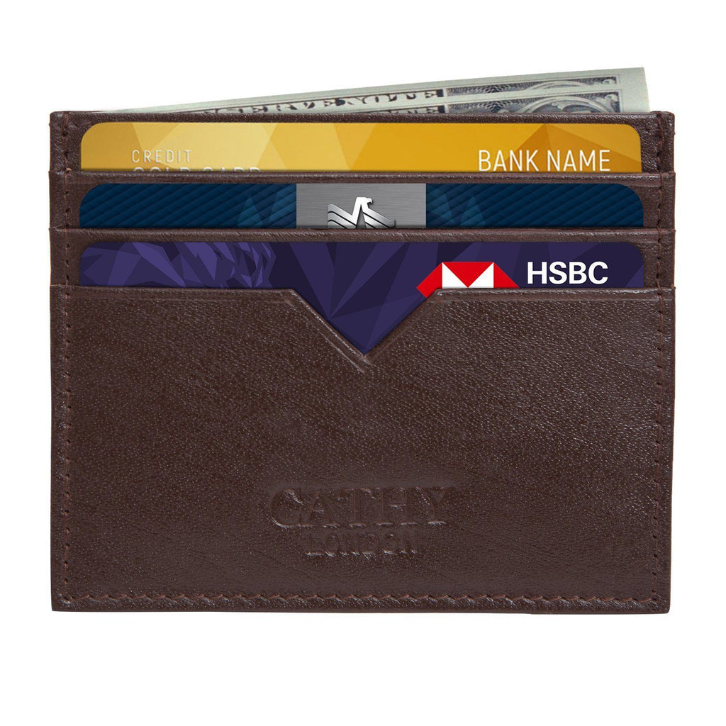 Tan Colour Italian Leather Card Holder/Slim Wallet (6 Card Slots + 1 ID Slot + Cash Compartment) Cathy London 